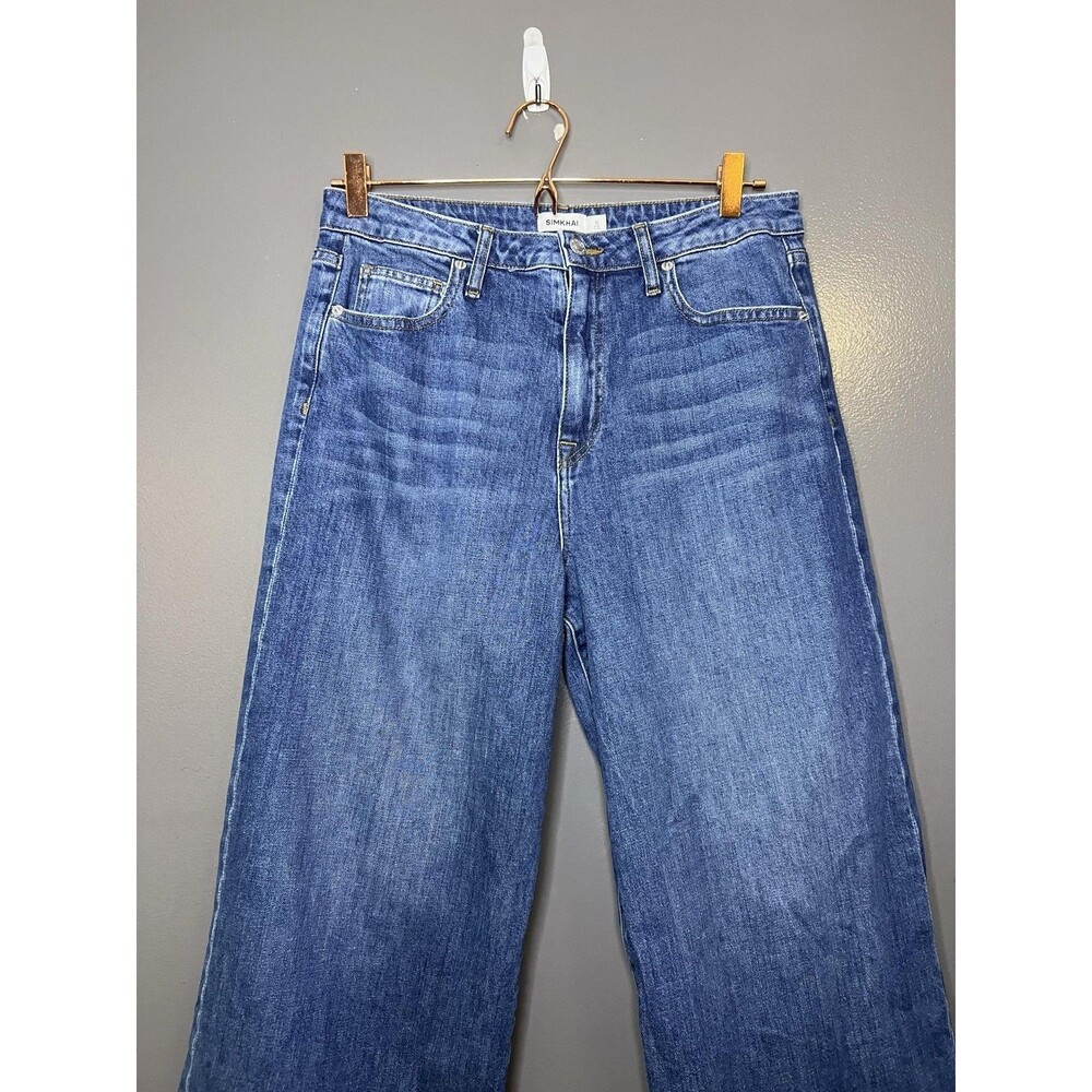 SIMKHAI Jeans Womens 32 Medium Wash Blue Wide Leg Relaxed Stretch Organic Denim